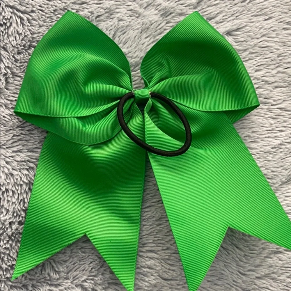 Cheerleading Lot of 9 Green ribbon Hair Bows 6”x6”